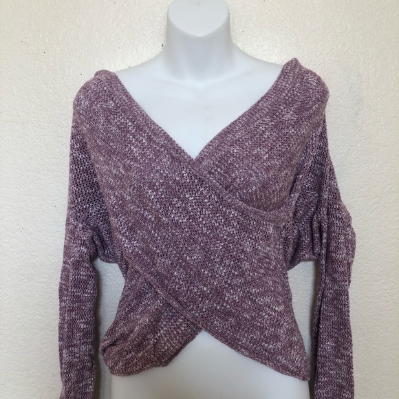 Express Purple Front Wrap Tunic Knit Sweater Top - Picture 2 of 7